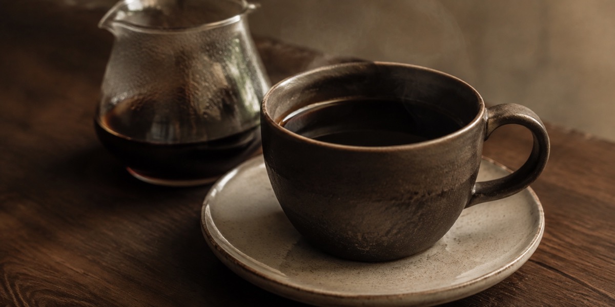 陶器のカップに注がれた本日のハンドドリップコーヒー